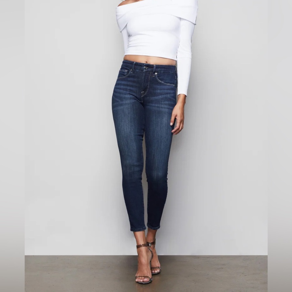 Good American High Rise Dark Wash Skinny Ankle Jeans